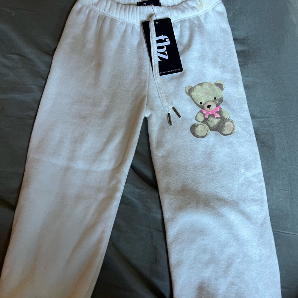 White Teddy Graphic Sweatpants with Drawstring
